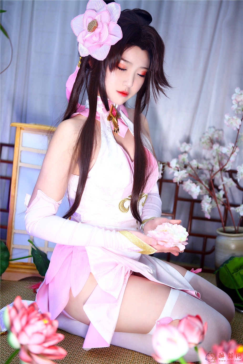 夏柠柠-王者荣耀cosplay貂蝉旗袍白色丝袜-2