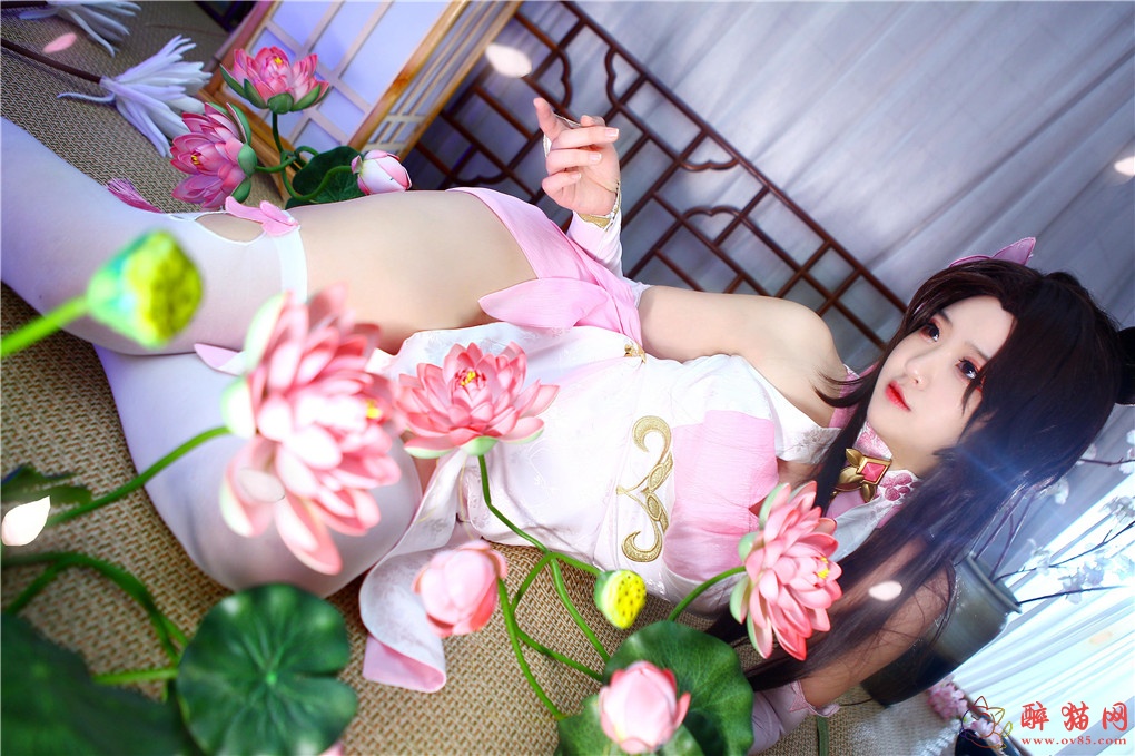 夏柠柠-王者荣耀cosplay貂蝉旗袍白色丝袜-8